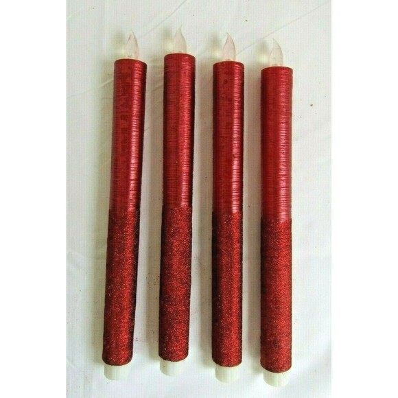 Spun Red Flameless LED Taper Candles 4 Pcs 10.5” Christmas Holiday Valentines - Picture 2 of 6